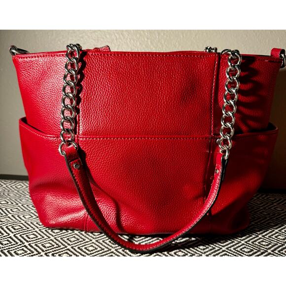 Dana Buchman Red Leather Shoulder Handbag Purse - Picture 3 of 8